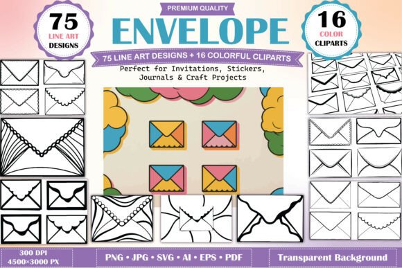 75 Line Art Designs 16 Color Cliparts