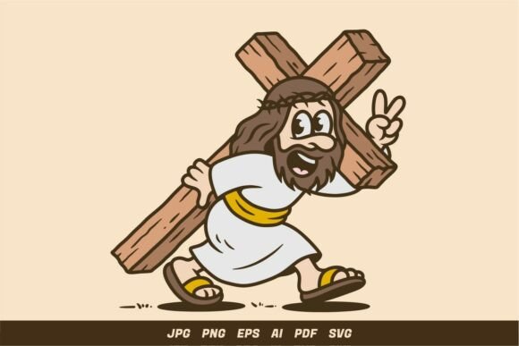 Cute Cartoon Jesus Carrying Cross Graphics