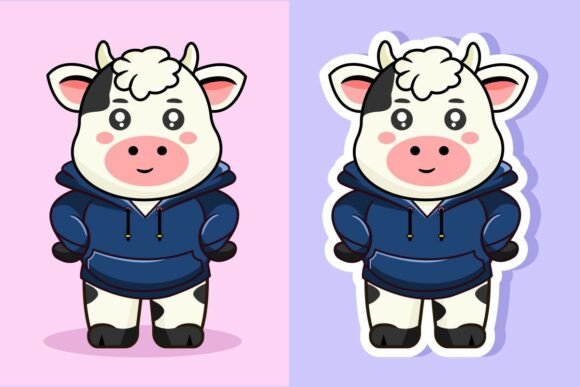 Cute Cow Character Wearing Hoodie Graphics and Illustrations