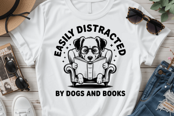 Easily Distracted Dogs Books PNG Graphics