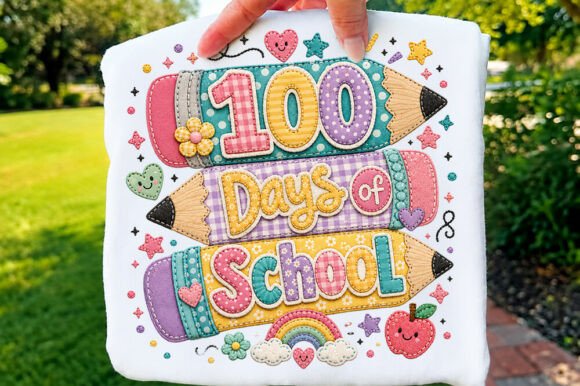 Faux Yarn 100 Days of School T-shirt PNG