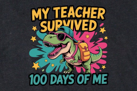 Funny Preppy Dino 100 Days of School Png Graphics