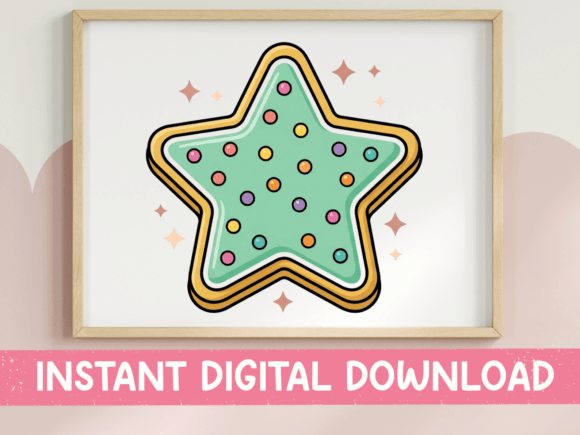 Green Star Sugar Cookie Kawaii Print Graphics