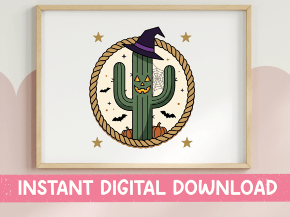 Halloween Cactus Witch Hat Rope Frame Graphics