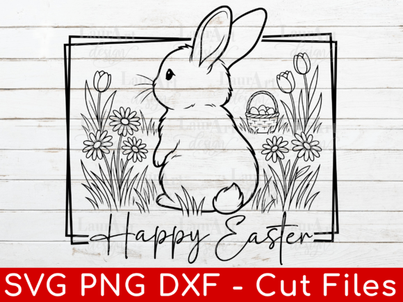 Happy Easter Bunny Line Art Floral Bunny Graphics