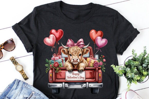 Highland Cow Red Truck Valentines Day Graphics