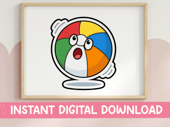 Kawaii Shocked Beach Ball Character Graphics