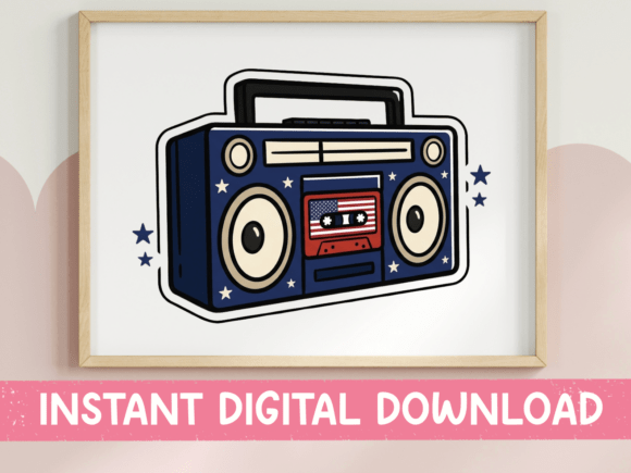 Patriotic Boombox Retro Stereo Graphics