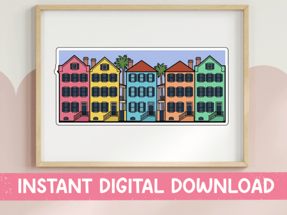 Rainbow Row Charleston Colorful Houses Graphics
