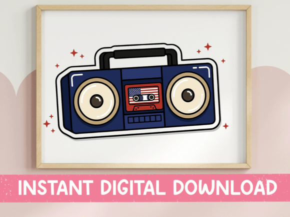 Retro Boombox American Flag Cassette Graphics