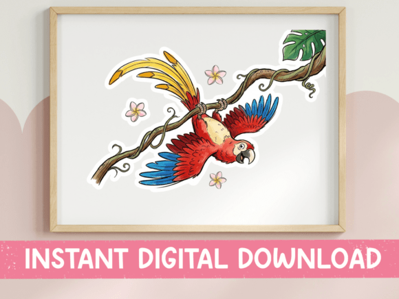 Scarlet Macaw Flying Branch Flowers Graphics