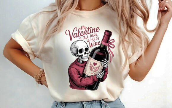 Skeleton Wine Valentine's Day Shirt PNG