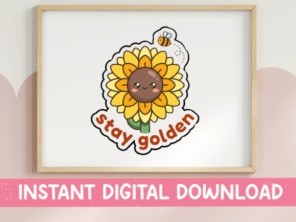 Stay Golden Kawaii Sunflower with Bee