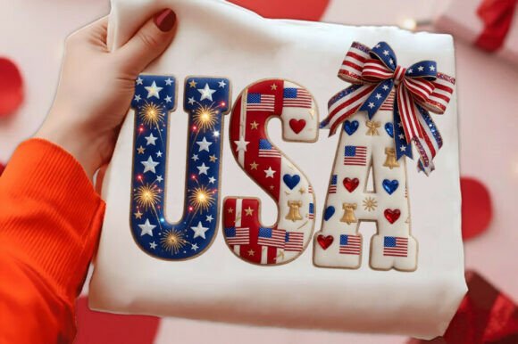 USA Patchwork PNG Coquette Patriotic Bow